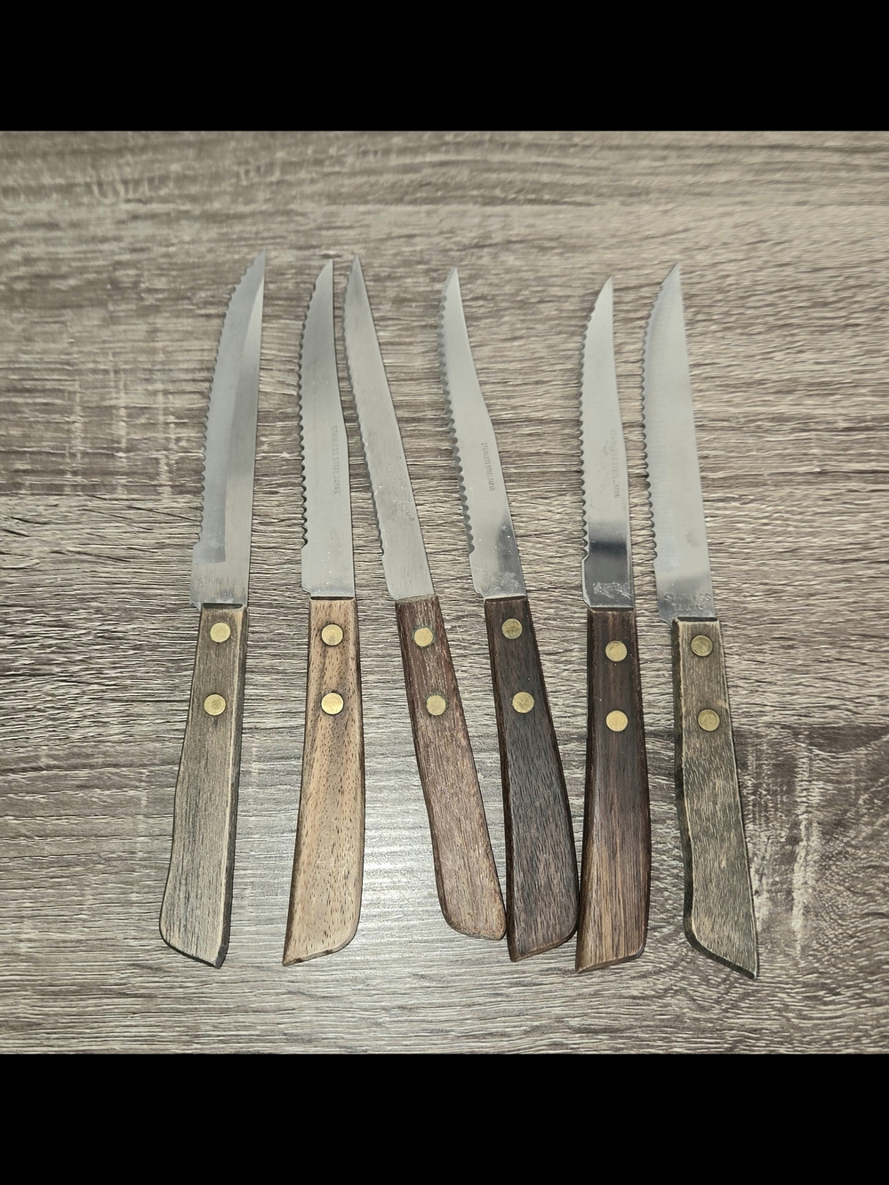 Lot of 6 Vintage Steak Knives  Stainless Steel w/ Wood Handle Japan SEE DESCRIPT